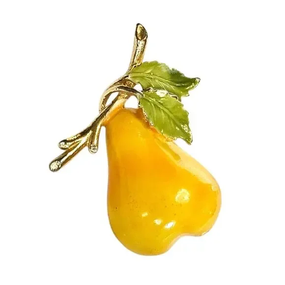 Vintage Weiss Vibrant Enamel Pear Brooch Signed Designer Jewelry - Picture 1 of 3